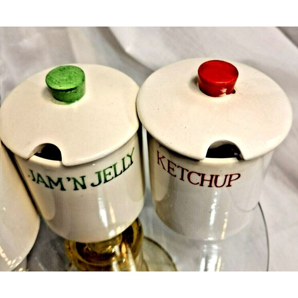Vintage 60's Kitchen King Condiment Set Jam Jelly Ketchup Mustard FLAW - Picture 6 of 12